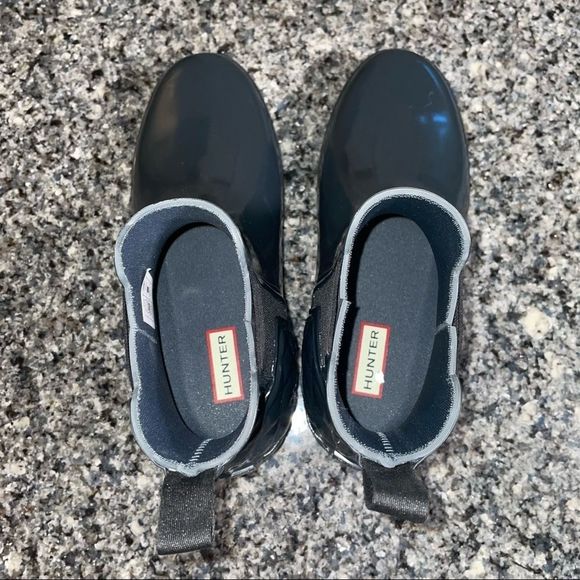 NWOT Hunter Original Refined Quilted Gloss Chelsea Waterproof Boots Dark Slate - Picture 7 of 11